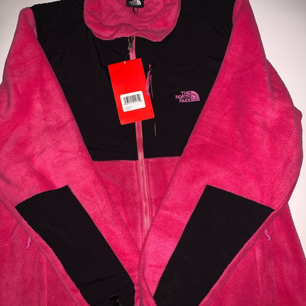 The North Face Pink and Black Ski Jacket with Color-Block Design